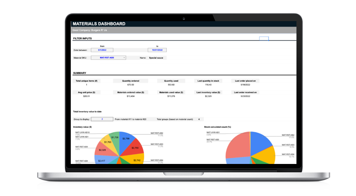 Raw Material Inventory Management Software - Dashboard Image